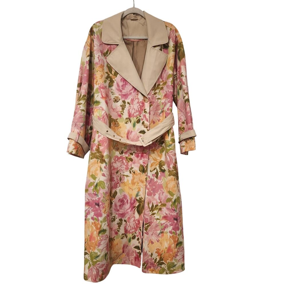 Anthropologie Maeve Retro floral trench coat size XL